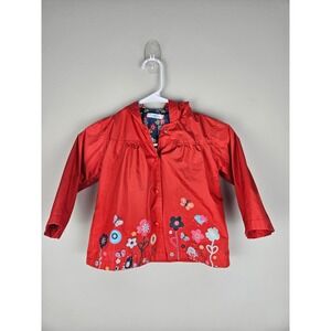 Arshiner Girls Red Floral Butterfly Hooded Raincoat Jacket Size 100 Snap Front
